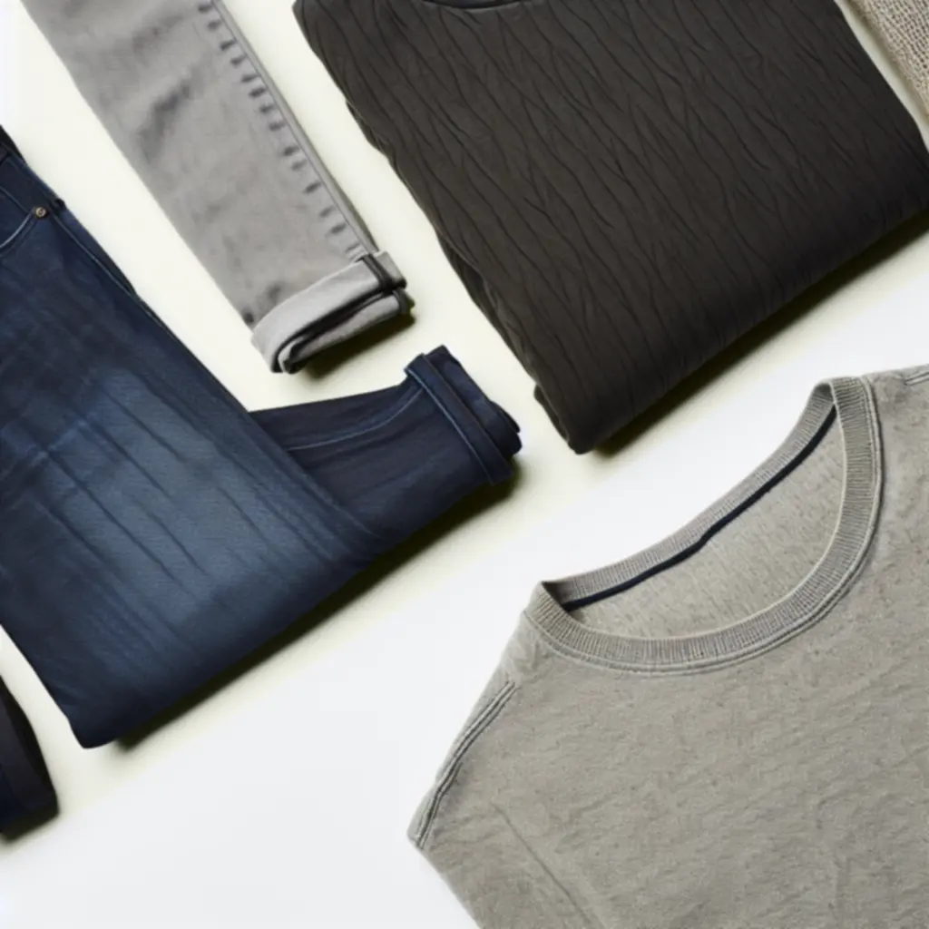 Płaski układ casualowych ubrań MensWeario: koszule, spodnie i dzianiny