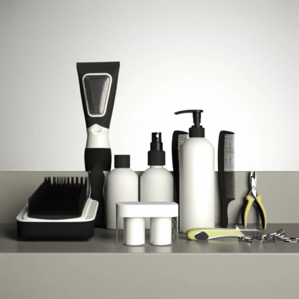 Linia produktów do pielęgnacji zwierząt ustawiona w szeregu