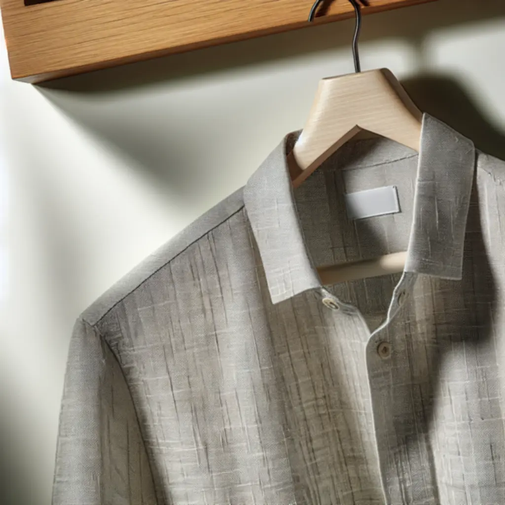 Detal lnianej koszuli podkreślający fakturę materiału