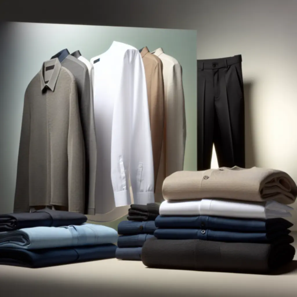 Nowoczesna męska garderoba prezentująca różne materiały ubrań